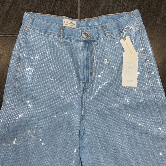 Anthropologies Pilcro Sequin Skater High-Rise Wide-Leg Jeans - Picture 6 of 14